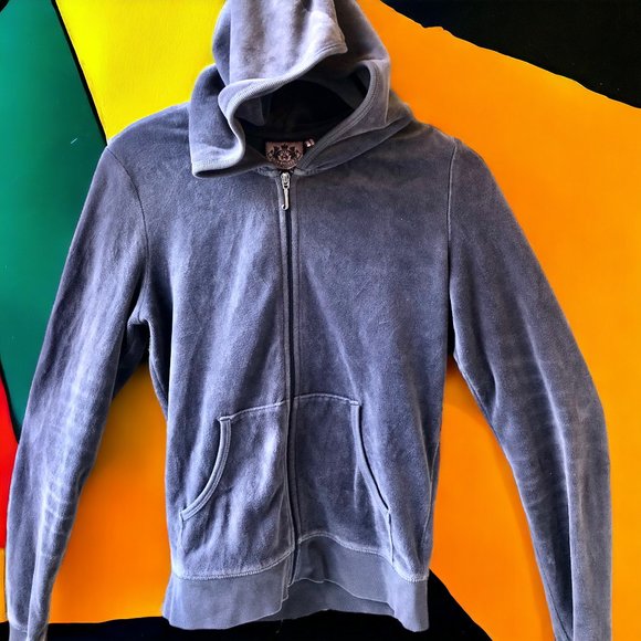 Juicy Couture Velour Zip Gray Hoodie Jacket Y2K Logo Royal Scotty Dog - Picture 13 of 13